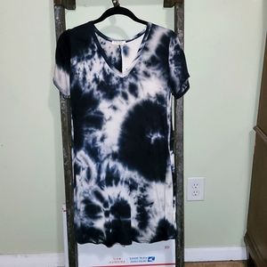 Navy and Gray Tie Dye T-Shirt Dress Lg